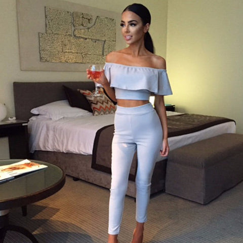 Off Shoulder Crop Top & Narrow Bottom Set