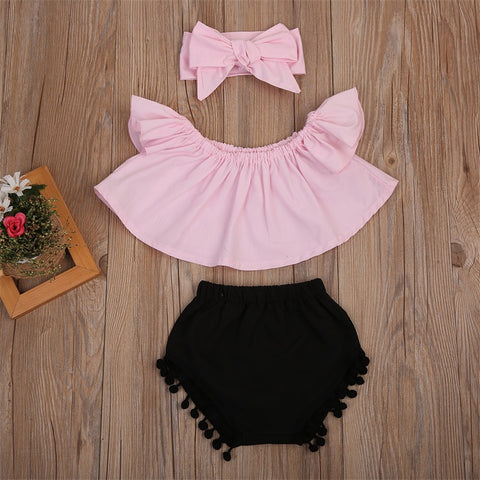 Pink & Black Striped Clothing Set 2 Pcs For Girls (0-8 Years)