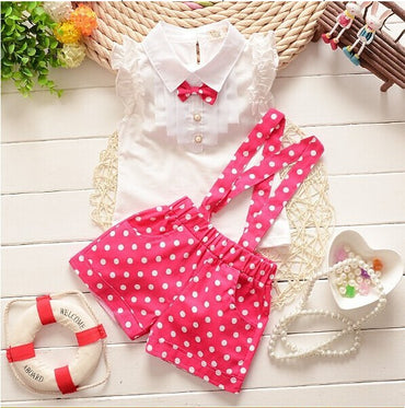 White & Pink Polka Dot Bottom & Shirt Clothing Set For Girls 2 Pcs (0-3 Years)