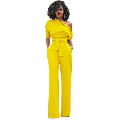 One Shoulder Long Wide Bottom Jumsuit