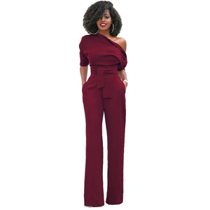 One Shoulder Long Wide Bottom Jumsuit