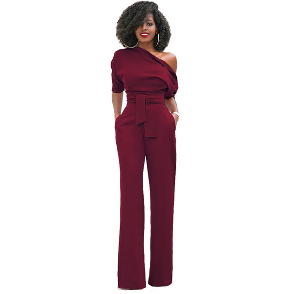 One Shoulder Long Wide Bottom Jumsuit