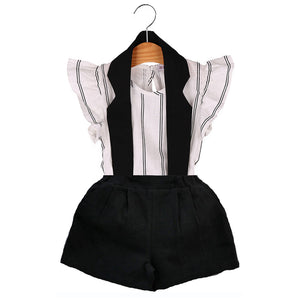 Black & White Striped Clothing Set 2 Pcs For Girls (0-8 Years)