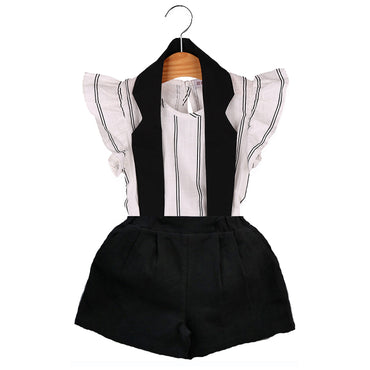 Black & White Striped Clothing Set 2 Pcs For Girls (0-8 Years)