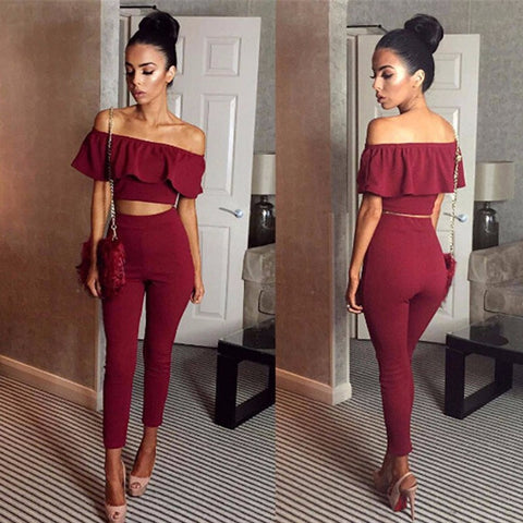 Off Shoulder Crop Top & Narrow Bottom Set