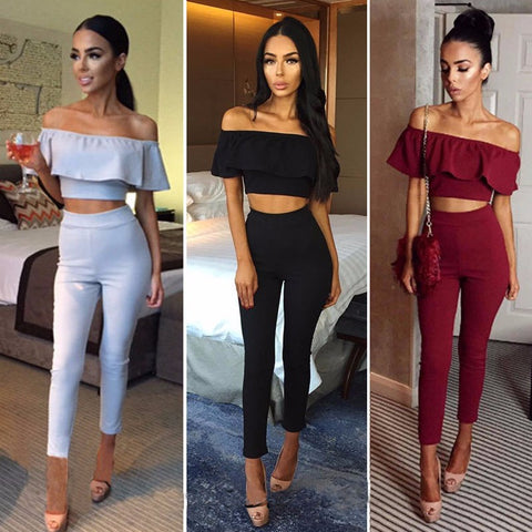Off Shoulder Crop Top & Narrow Bottom Set