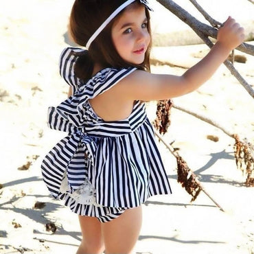 Striped Black Back Cross Frock For Girls (0-2 Years)