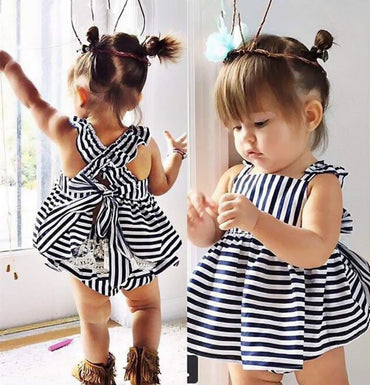 Striped Black Back Cross Frock For Girls (0-2 Years)