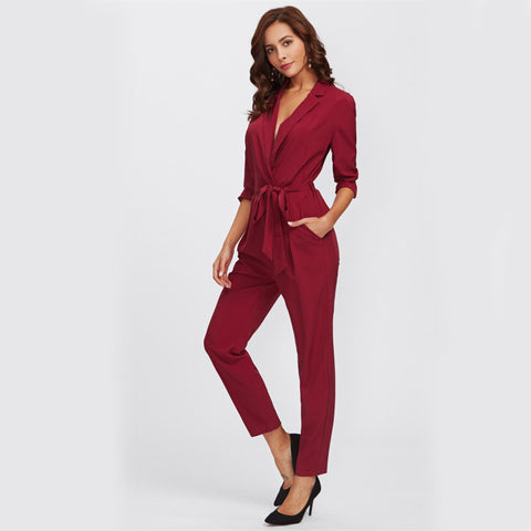 Cherry V Neck Narrow Bottom Jumpsuit