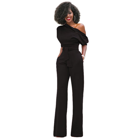 One Shoulder Long Wide Bottom Jumsuit