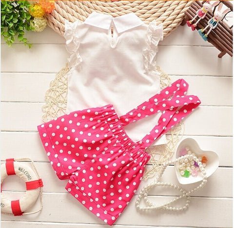 White & Pink Polka Dot Bottom & Shirt Clothing Set For Girls 2 Pcs (0-3 Years)
