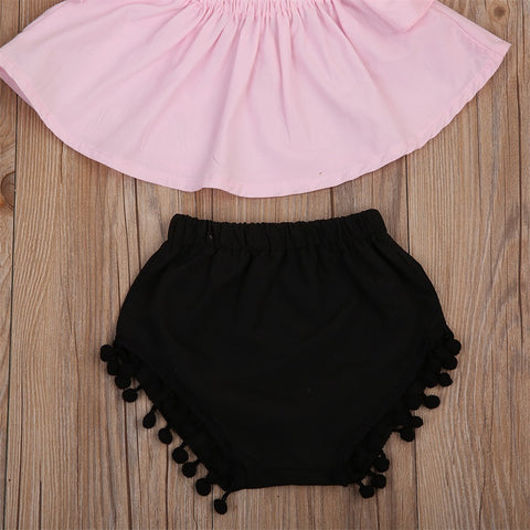 Pink & Black Striped Clothing Set 2 Pcs For Girls (0-8 Years)