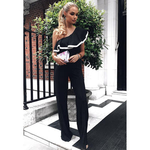 One Shoulder Ruffled Long Wide Bottom Jumsuit