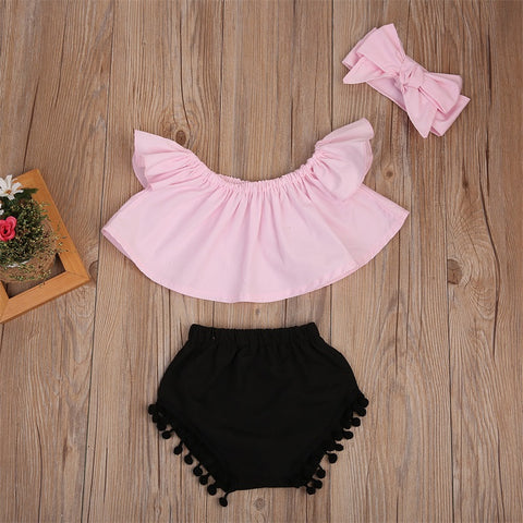 Pink & Black Striped Clothing Set 2 Pcs For Girls (0-8 Years)