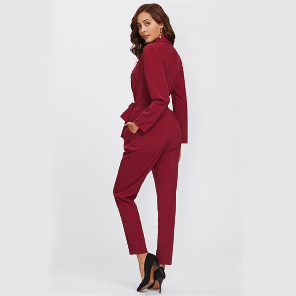 Cherry V Neck Narrow Bottom Jumpsuit