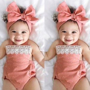 Peach Polka Dot Romper For Girls (0-2 Years)