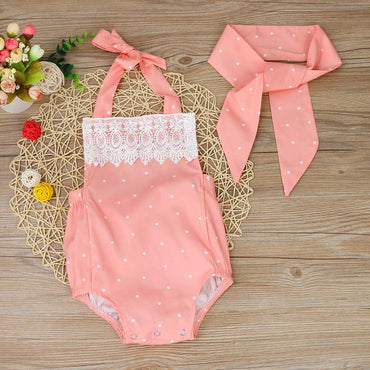 Peach Polka Dot Romper For Girls (0-2 Years)