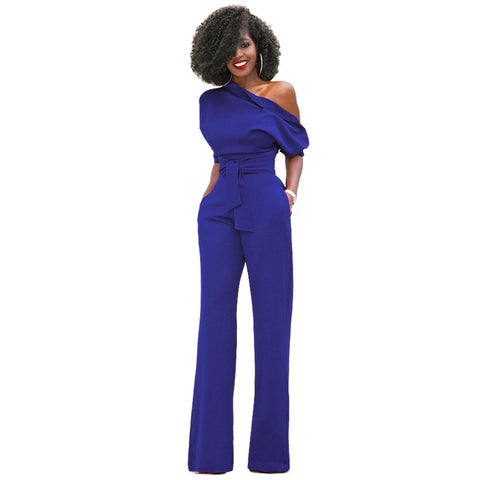 One Shoulder Long Wide Bottom Jumsuit