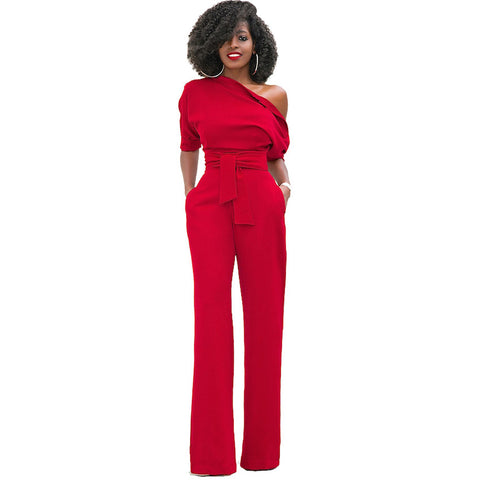 One Shoulder Long Wide Bottom Jumsuit