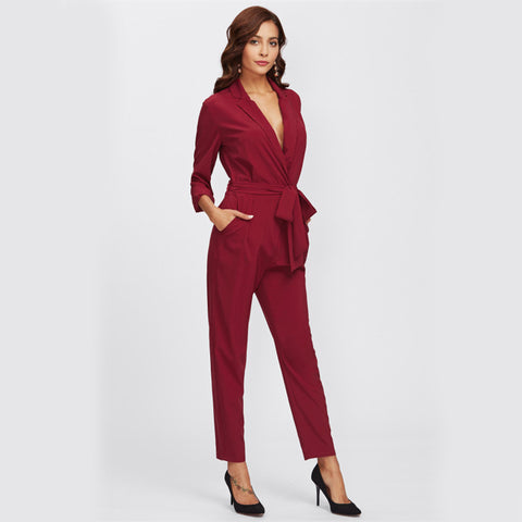 Cherry V Neck Narrow Bottom Jumpsuit