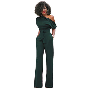 One Shoulder Long Wide Bottom Jumsuit