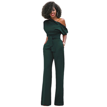One Shoulder Long Wide Bottom Jumsuit