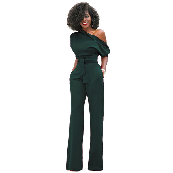 One Shoulder Long Wide Bottom Jumsuit
