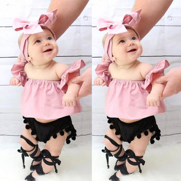 Pink & Black Striped Clothing Set 2 Pcs For Girls (0-8 Years)