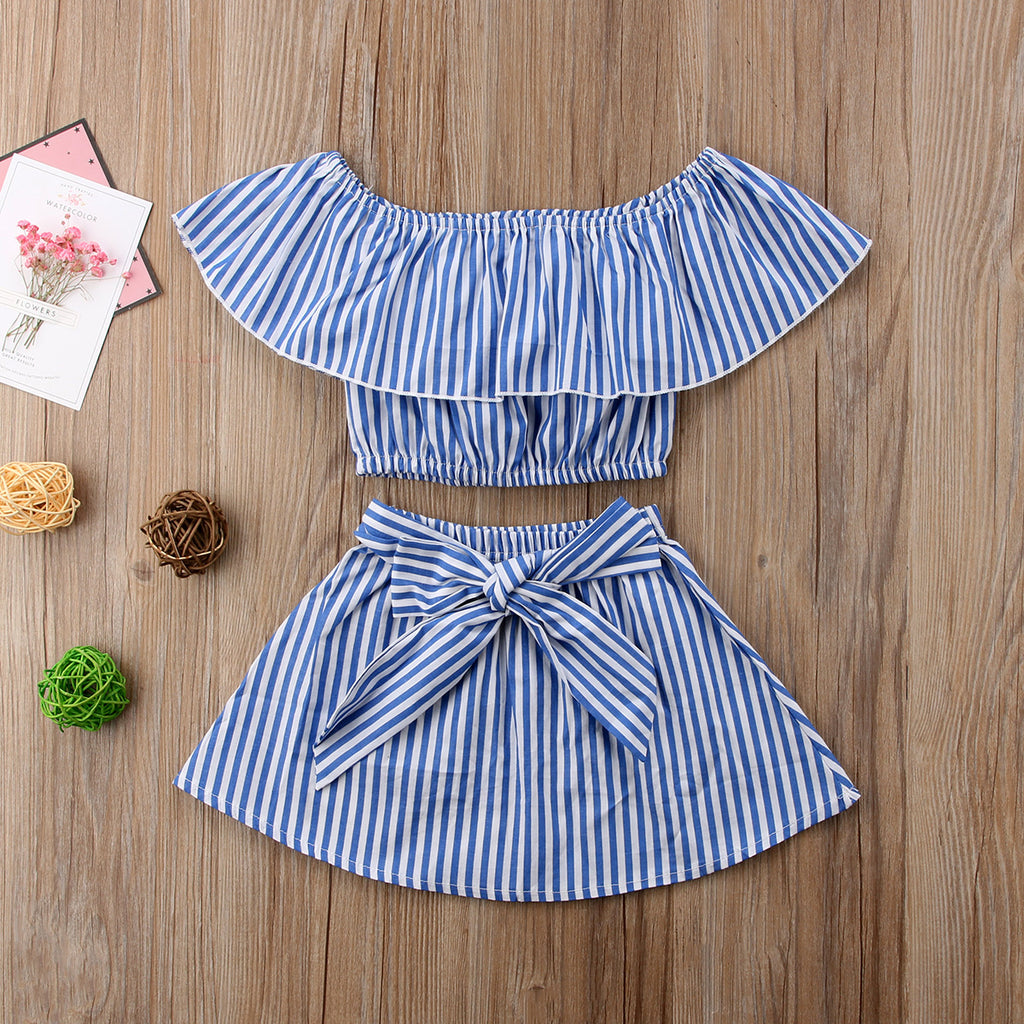 Off Shoulder Crop Top & Skirt For Girls 2 Pcs (0-3 Years)