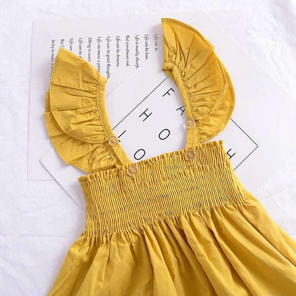 Frill Sleeves Back Bow Frock For Girls (0-8 Years)