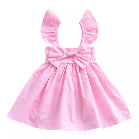 Frill Sleeves Back Bow Frock For Girls (0-8 Years)