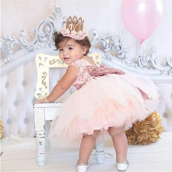 Cute Party Bow Frill Frock For Girls (0-8 Years)