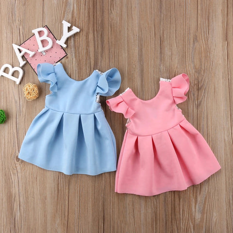 Soft Lace V Back Bow Frock For Girls (0-8 Years)