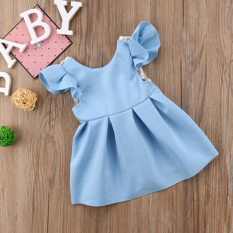 Soft Lace V Back Bow Frock For Girls (0-8 Years)