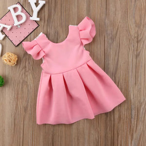 Soft Lace V Back Bow Frock For Girls (0-8 Years)