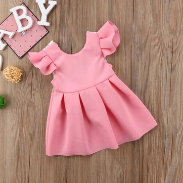 Soft Lace V Back Bow Frock For Girls (0-8 Years)