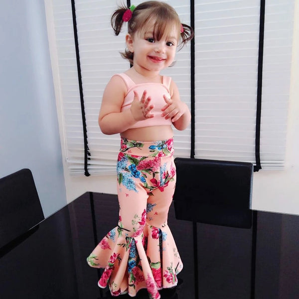Adorable Bell Bottom Printed Clothing Set 2 Pcs For Girls (0-8 Years)