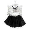 Black & White Ruffled Sleeves Clothing Set For Girls 2 Pcs (0-8 Years)