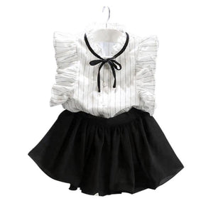Black & White Ruffled Sleeves Clothing Set For Girls 2 Pcs (0-8 Years)