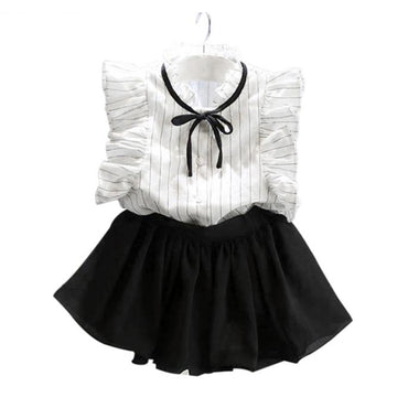 Black & White Ruffled Sleeves Clothing Set For Girls 2 Pcs (0-8 Years)